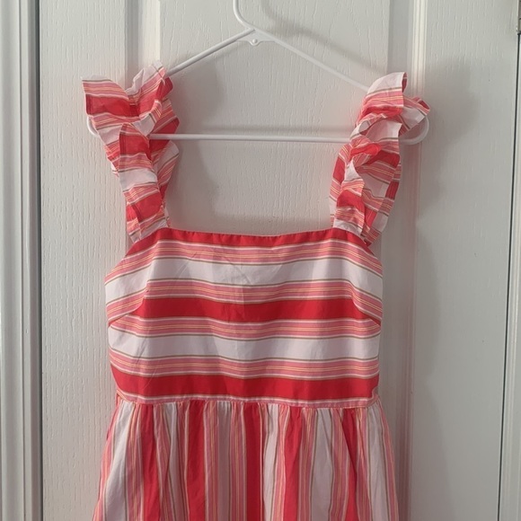 J.CREW NWOT Striped Squareneck Midi Dress Guava Spring Blossom - Size‎ 8 ruffles - Picture 6 of 16
